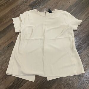 Express Crew Neck Split Back Tee - Beige/Tan